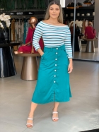 CONJUNTO KÍMIKA SAIA MÍDI LISA E BLUSA LISTRADA VERDE.