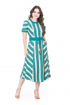 VESTIDO MÍDI KÍMIKA EM MALHA DE LISTRAS VERDE