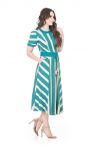 VESTIDO MÍDI KÍMIKA EM MALHA DE LISTRAS VERDE