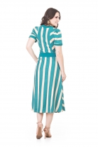 VESTIDO MÍDI KÍMIKA EM MALHA DE LISTRAS VERDE