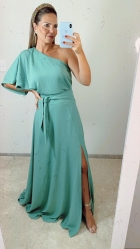 CONJUNTO KÍMIKA SAIA LONGA EM CREPE FLUÍDO VERDE