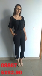 MACACÃO KÍMIKA BLUSÊ COM CALÇA EM CREPE COM ELASTANO PRETO