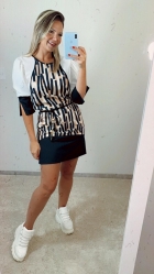 VESTIDO CURTO KÍMIKA COM MISTURA DE PADRONAGEM E TECIDOS