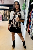 VESTIDO CURTO KÍMIKA COM MISTURA DE PADRONAGEM E TECIDOS