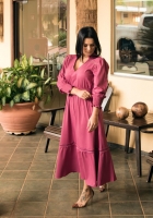 VESTIDO MÍDI KÍMIKA EM CREPE TEXTURIZADO MONOCROMÁTICO PINK