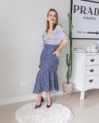 VESTIDO MÍDI KÍMIKA EM CREPE FLUIDO DE POÁ