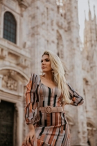 VESTIDO MÍDI KÍMIKA ESTAMPADO EM CREPE ALFAIATARIA E SEDA