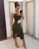 VESTIDO KÍMIKA MÍDI LEVEMENTE TEXTURIZADO VERDE