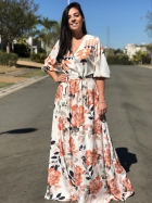 VESTIDO LONGO KÍMIKA EM CREPE FLUIDO E ESTAMPA EXCLUSIVA 