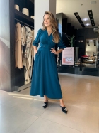 VESTIDO MIDI KÍMIKA DE CREPE OPACO COM FLUIDEZ AZUL