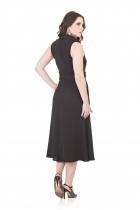 VESTIDO KÍMIKA MÍDI COM DECOTE TRANSPASSADO PRETO.