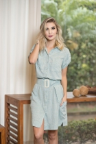VESTIDO CURTO COLEÇÃO ECO FEITO EM LINHO VERDE.