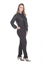 CONJUNTO KÍMIKA CALÇA RETA E CAMISA COM ESTAMPA COBRA PRETO.
