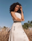 CONJUNTO KÍMIKA EM SAIA MÍDI FEITO EM LINHO