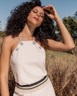 CONJUNTO KÍMIKA EM SAIA MÍDI FEITO EM LINHO