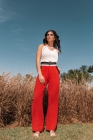 CONJUNTO KÍMIKA DE CALÇA TRICOLOR EM CREPE FLUÍDO