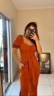 MACACÃO KÍMIKA EM CREPE COM ELASTANO E DECOTE PRINCESA LARANJA