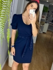 VESTIDO CURTO KÍMIKA MONOCROMÁTICO EM CREPE CONFORT AZUL MARINHO