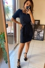 VESTIDO CURTO KÍMIKA CASUAL/JUSTO EM BENGALINE DE LISTRAS AZUL