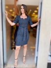 VESTIDO CURTO KÍMIKA CASUAL/JUSTO EM BENGALINE DE LISTRAS AZUL