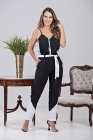 CONJUNTO KÍMIKA DE CALÇA E BLUSA BICOLOR EM CREPE COM ELASTANO PRETO