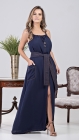 VESTIDO LONGO KÍMIKA EM CREPE FLUÍDO AZUL MARINHO