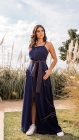 VESTIDO LONGO KÍMIKA EM CREPE FLUÍDO AZUL MARINHO