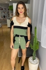 CONJUNTO KÍMIKA DE SHORT EM CREPE TEXTURIZADO TRICOLOR