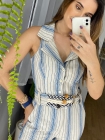 MACACÃO KÍMIKA EM LINHO LISTRADO AZUL
