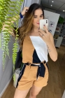 CONJUNTO KÍMIKA DE SHORT TRICOLOR EM CREPE TEXTURIZADO