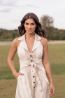 VESTIDO MÍDI KÍMIKA EM LINHO LISTRADO DE FIBRAS NATURAIS 
