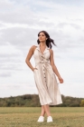 VESTIDO MÍDI KÍMIKA EM LINHO LISTRADO DE FIBRAS NATURAIS 