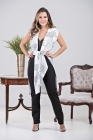 MACACÃO KÍMIKA COM SOBREPOSIÇÃO DE BLUSA-CAMISA ESTAMPA EXCLUSIVA