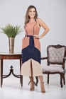 VESTIDO MÍDI KÍMIKA COM FENDA EM CREPE FLUÍDO TRICOLOR