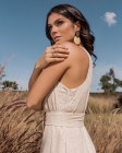 VESTIDO CURTO KÍMIKA EM LINHO NATURAL E DETALHES EM LAISE 