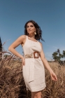 VESTIDO CURTO KÍMIKA EM LINHO NATURAL E DETALHES EM LAISE 