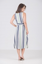 VESTIDO MÍDI KÍMIKA LINHA ECO FEITO EM FIBRAS NATURAIS LISTRADO.