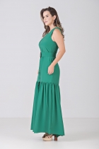 VESTIDO LONGO KÍMIKA EM CREPE TEXTURIZADO E FENDA VERDE.