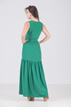 VESTIDO LONGO KÍMIKA EM CREPE TEXTURIZADO E FENDA VERDE.