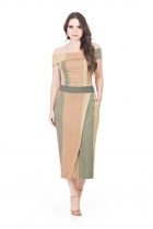 VESTIDO KÍMIKA MÍDI EM MALHA CANELADA VERDE.