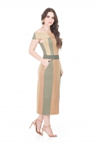 VESTIDO KÍMIKA MÍDI EM MALHA CANELADA VERDE.